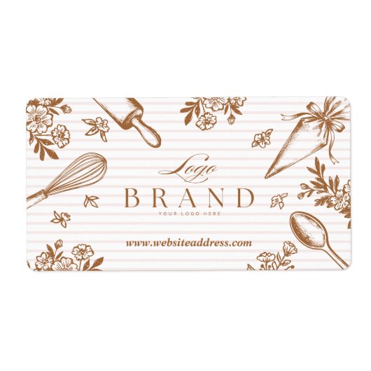 Stripe Baking Utensil Pastry Cake Bakery Shop Logo ラベル (正面)