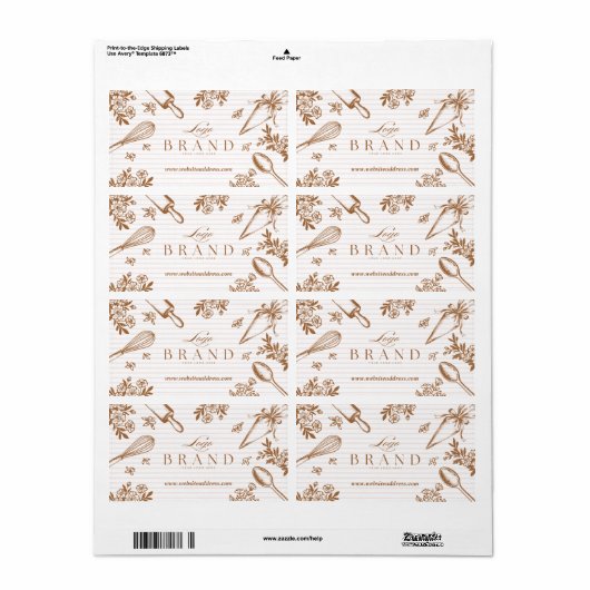 Stripe Baking Utensil Pastry Cake Bakery Shop Logo ラベル (フルシート)