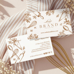 Stripe Baking Utensil Pastry Cake Bakery Shop Logo 名刺