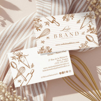 Stripe Baking Utensil Pastry Cake Bakery Shop Logo 名刺