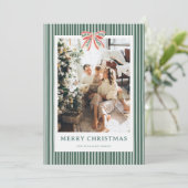 Stripe Bow Vintage Christmas Photo Holiday Card シーズンカード (スタンド正面)