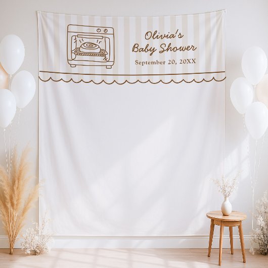 Stripe Bun in the Oven Baby Shower Backdrop タペストリー