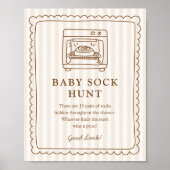 Stripe Bun in the Oven Baby Sock Hunt Sign ポスター (正面)
