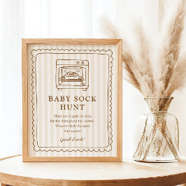 Stripe Bun in the Oven Baby Sock Hunt Sign ポスター