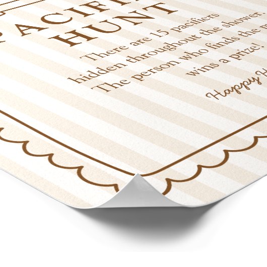 Stripe Bun in the Oven Pacifier Hunt Game Sign ポスター (角)