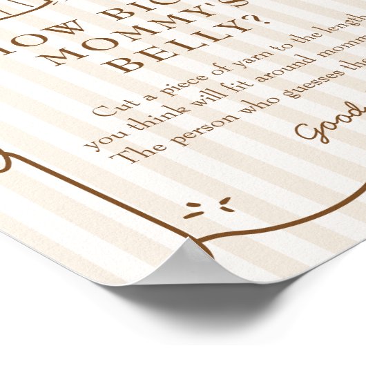 Stripe Coffee Baby Shower Belly Sign ポスター (角)