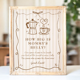 Stripe Coffee Baby Shower Belly Sign ポスター