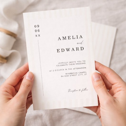 Stripe Elegant Typography Modern Minimal Wedding 招待状