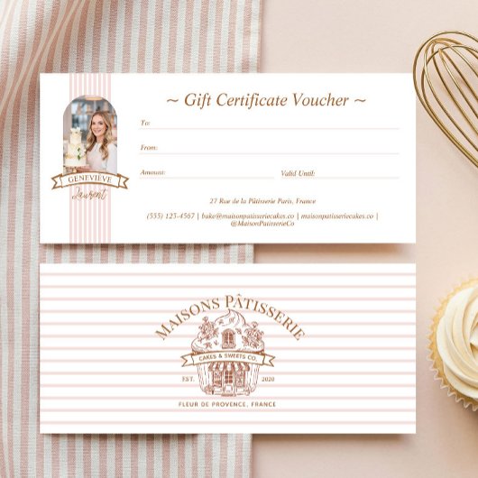Stripe Floral Cupcake Bakery Shop Gift Certificate