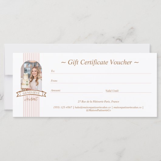 Stripe Floral Cupcake Bakery Shop Gift Certificate (裏面)