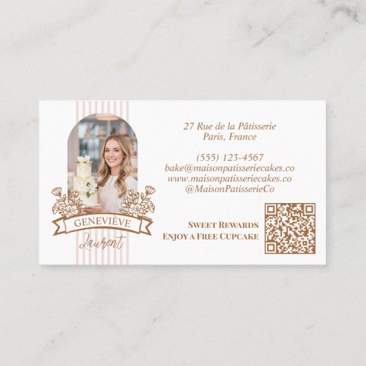 Stripe Floral Whisk Spoon Bakery Cake Designer 名刺 (裏面)