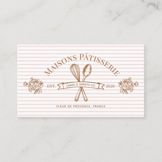 Stripe Floral Whisk Spoon Bakery Cake Designer 名刺 (正面)