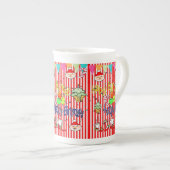 Stripe Happy Birthday Merry Christmas  ボーンチャイナマグカップ (正面右)