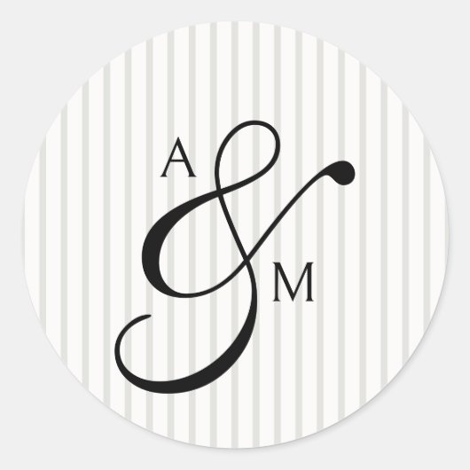 Stripe Monogram Script Ampersand Wedding ラウンドシール (正面)