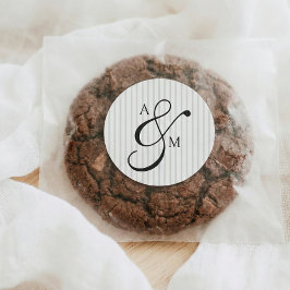 Stripe Monogram Script Ampersand Wedding ラウンドシール