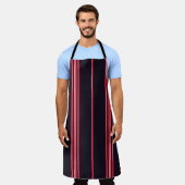 Stripe pattern with navy blue, white and red verti エプロン (着用した状態)