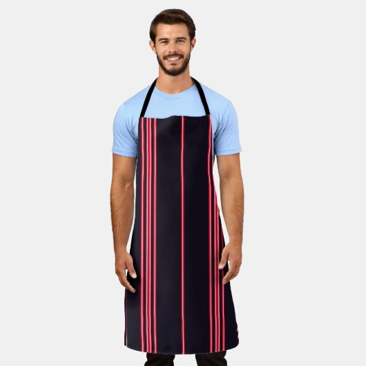 Stripe pattern with navy blue, white and red verti エプロン (着用した状態)