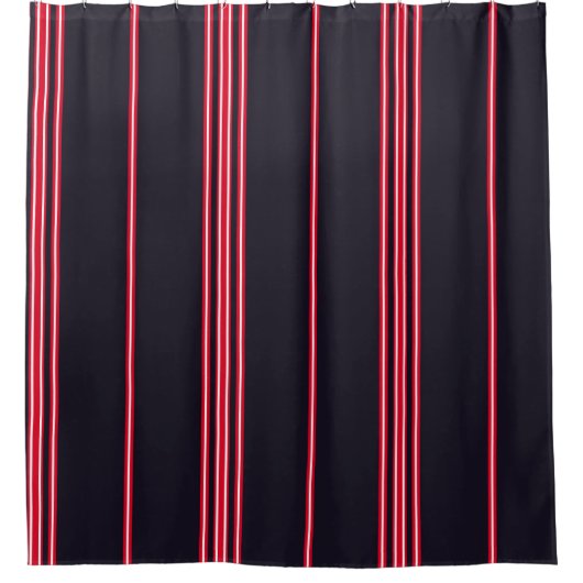 Stripe pattern with navy blue, white and red verti シャワーカーテン (正面)