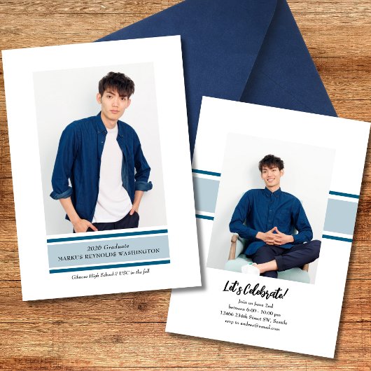 Stripe Photo Graduation Invitation 招待状