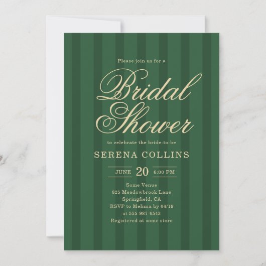 Stripe Vintage Green Bridal Shower 招待状 (正面)