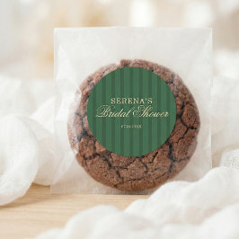 Stripe Vintage Script Green Bridal Shower ラウンドシール