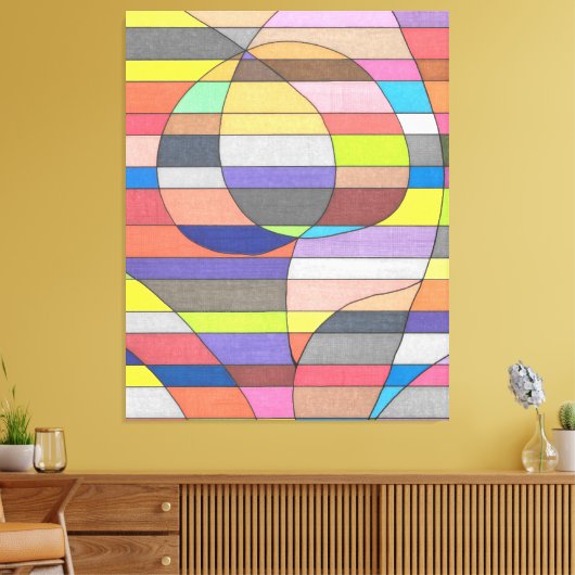 Striped Abstract with Colorful Ovals and Curves キャンバスプリント (インサイチュ (リビング))