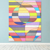 Striped Abstract with Colorful Ovals and Curves キャンバスプリント (インサイチュ (ウッドフロア))