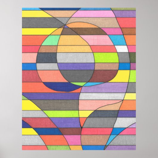 Striped Abstract with Colorful Ovals and Curves ポスター (正面)