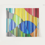 Striped Abstract with Yellow and Blue Shapes タペストリー (正面(横))