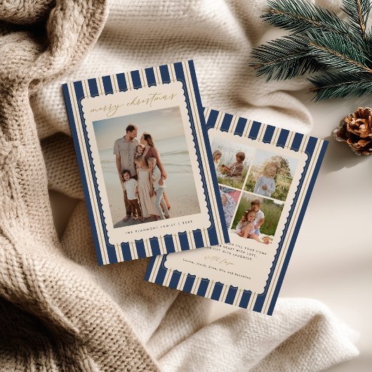 Striped and Scalloped Christmas Card with Photo シーズンカード