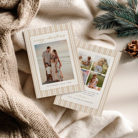 Striped and Scalloped Christmas Card with Photo シーズンカード