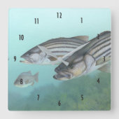 Striped bass fish illustration スクエア壁時計 (正面)