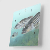 Striped bass fish illustration スクエア壁時計 (傾斜)