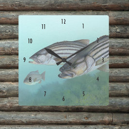 Striped bass fish illustration スクエア壁時計