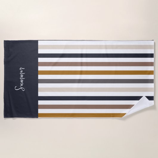Striped Beach Towel – Neutral Earth Tone ビーチタオル (正面)