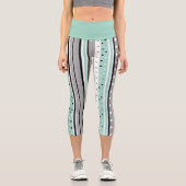 Striped Black and Green Casual カプリレギンス (正面)