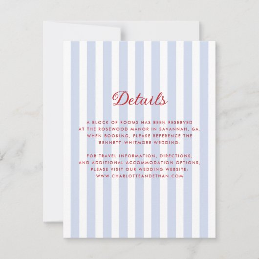 Striped Blue and Red Wedding Details Card 招待状 (正面)