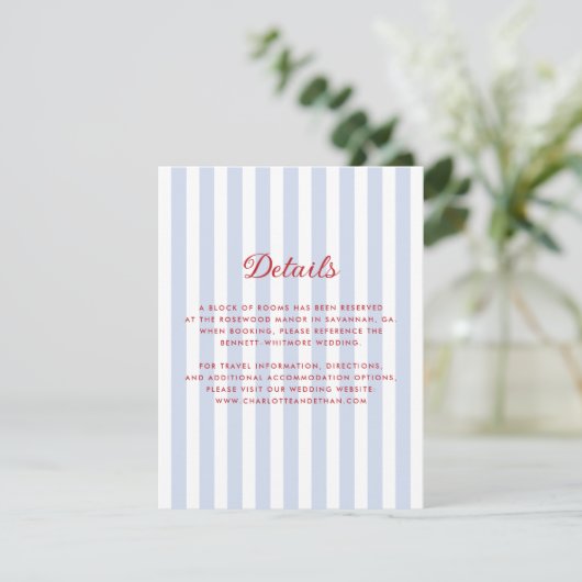 Striped Blue and Red Wedding Details Card 招待状 (スタンド正面)