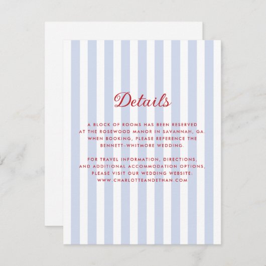 Striped Blue and Red Wedding Details Card 招待状 (正面/裏面)