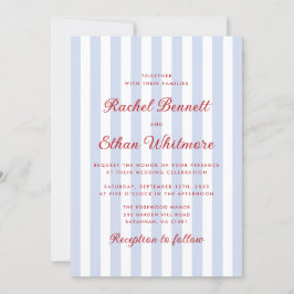 Striped Blue and Red Wedding Invitation 招待状