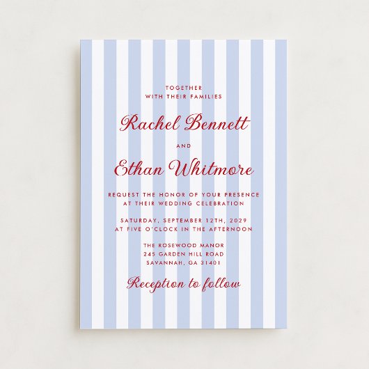 Striped Blue and Red Wedding Invitation 招待状