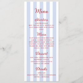 Striped Blue and Red Wedding Menu メニュー