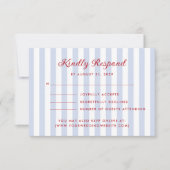Striped Blue and Red Wedding RSVP Card 招待状 (正面)