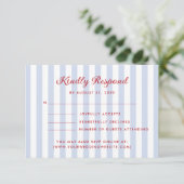 Striped Blue and Red Wedding RSVP Card 招待状 (スタンド正面)