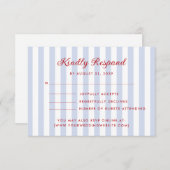 Striped Blue and Red Wedding RSVP Card 招待状 (正面/裏面)