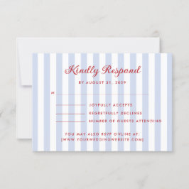 Striped Blue and Red Wedding RSVP Card 招待状