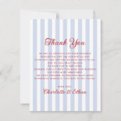 Striped Blue and Red Wedding Thank You Card 招待状 (正面)