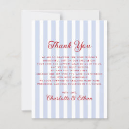 Striped Blue and Red Wedding Thank You Card 招待状