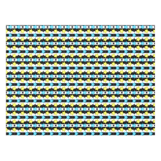 Striped Blue Yellow Stars Pattern Design  テーブルクロス (正面(横))