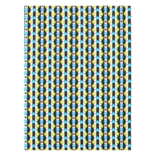 Striped Blue Yellow Stars Pattern Design  テーブルクロス (正面)
